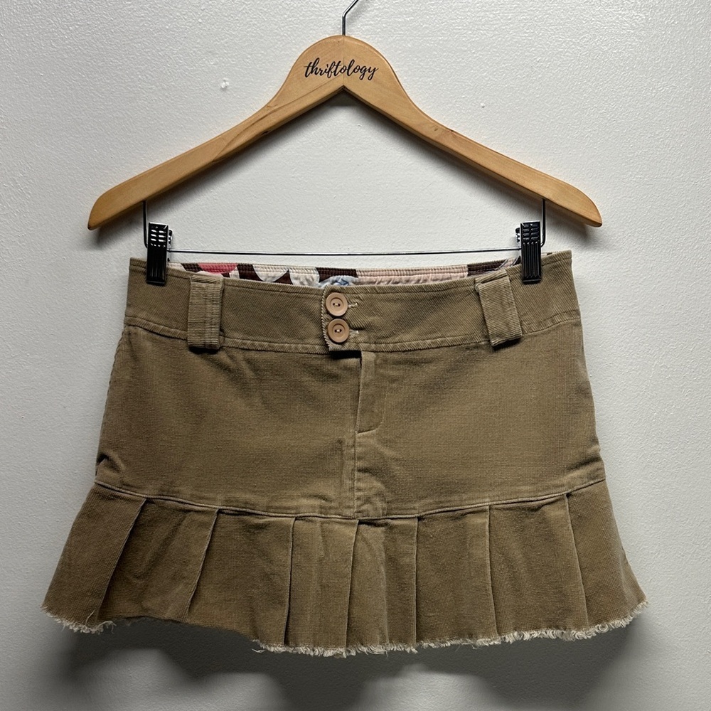 Vintage Rue 21 Low Rise Micro Mini Skirt Pleated Corduroy Tan Brown Size Medium